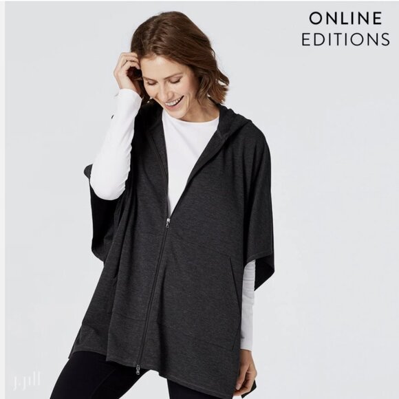 J.Jill 3/4 Sleeve Heather Charcoal Fit At Ease Zip-Front Poncho - Picture 1 of 1